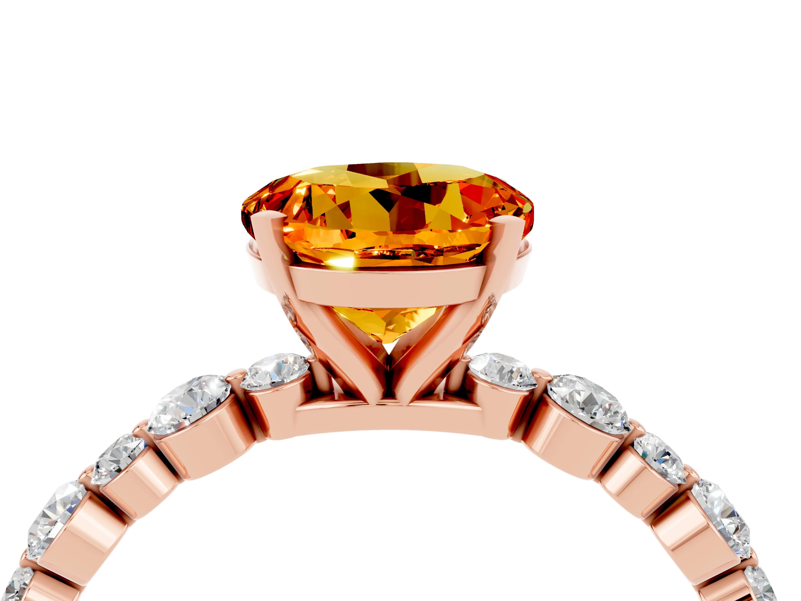 Rose gold Round Cut Citrine Prong Set Engagement Ring with Pavé Band_4