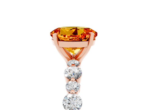 Rose gold Round Cut Citrine Prong Set Engagement Ring with Pavé Band_5