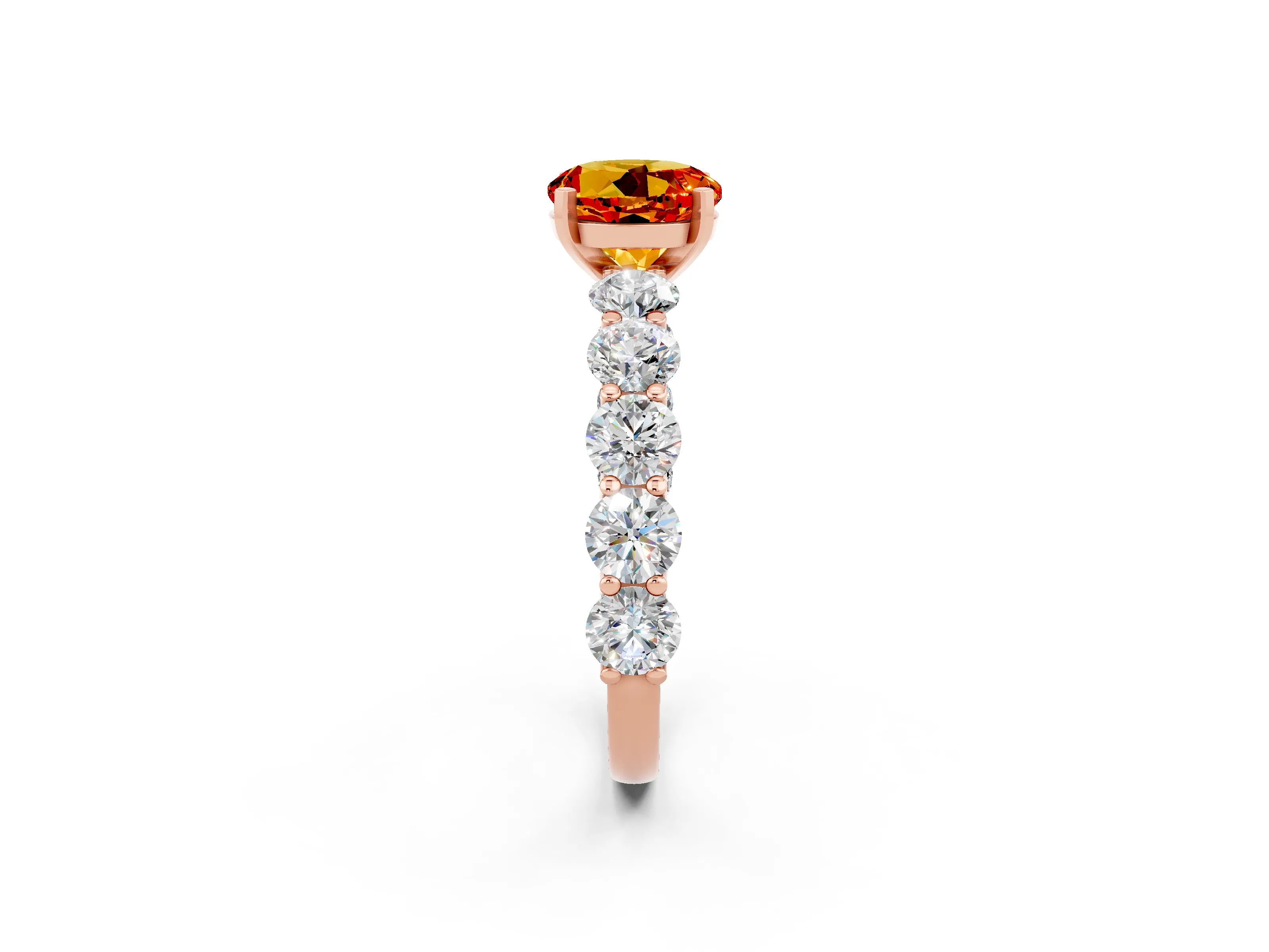 Rose gold Round Cut Citrine Prong Setting with Side Stones on a Pave Band_2
