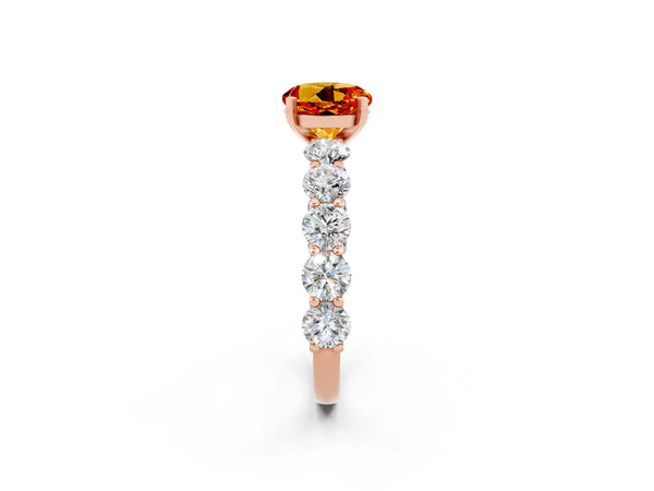 Rose gold Round Cut Citrine Prong Setting with Side Stones on a Pave Band