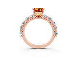 Rose gold Round Cut Citrine Prong Setting with Side Stones on a Pave Band_3