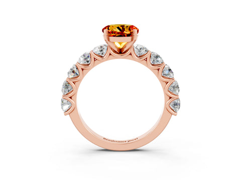 Rose gold Round Cut Citrine Prong Setting with Side Stones on a Pave Band_3