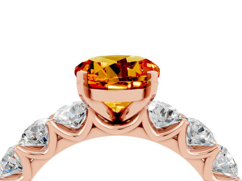 Rose gold Round Cut Citrine Prong Setting with Side Stones on a Pave Band_4