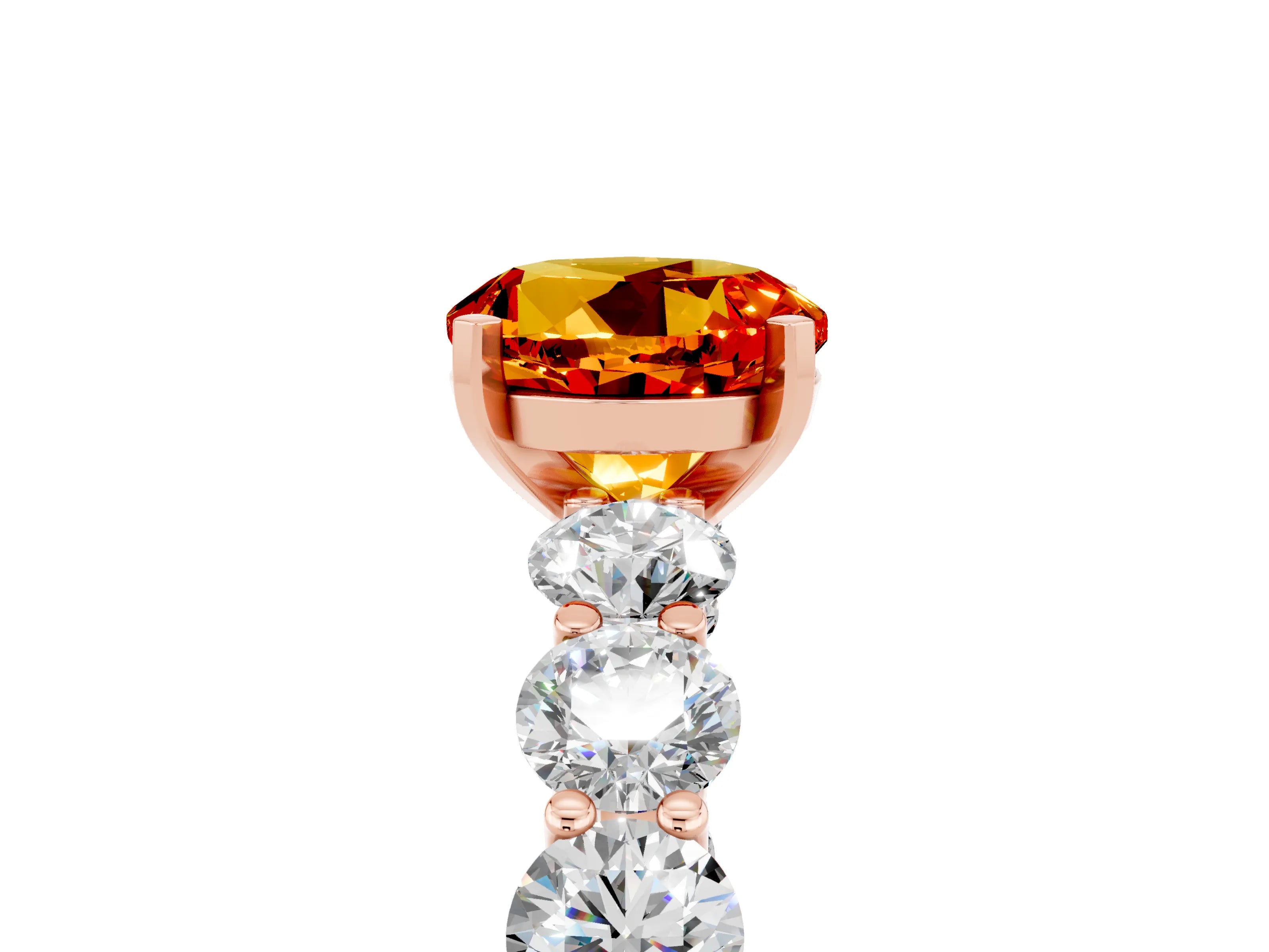 Rose gold Round Cut Citrine Prong Setting with Side Stones on a Pave Band_5
