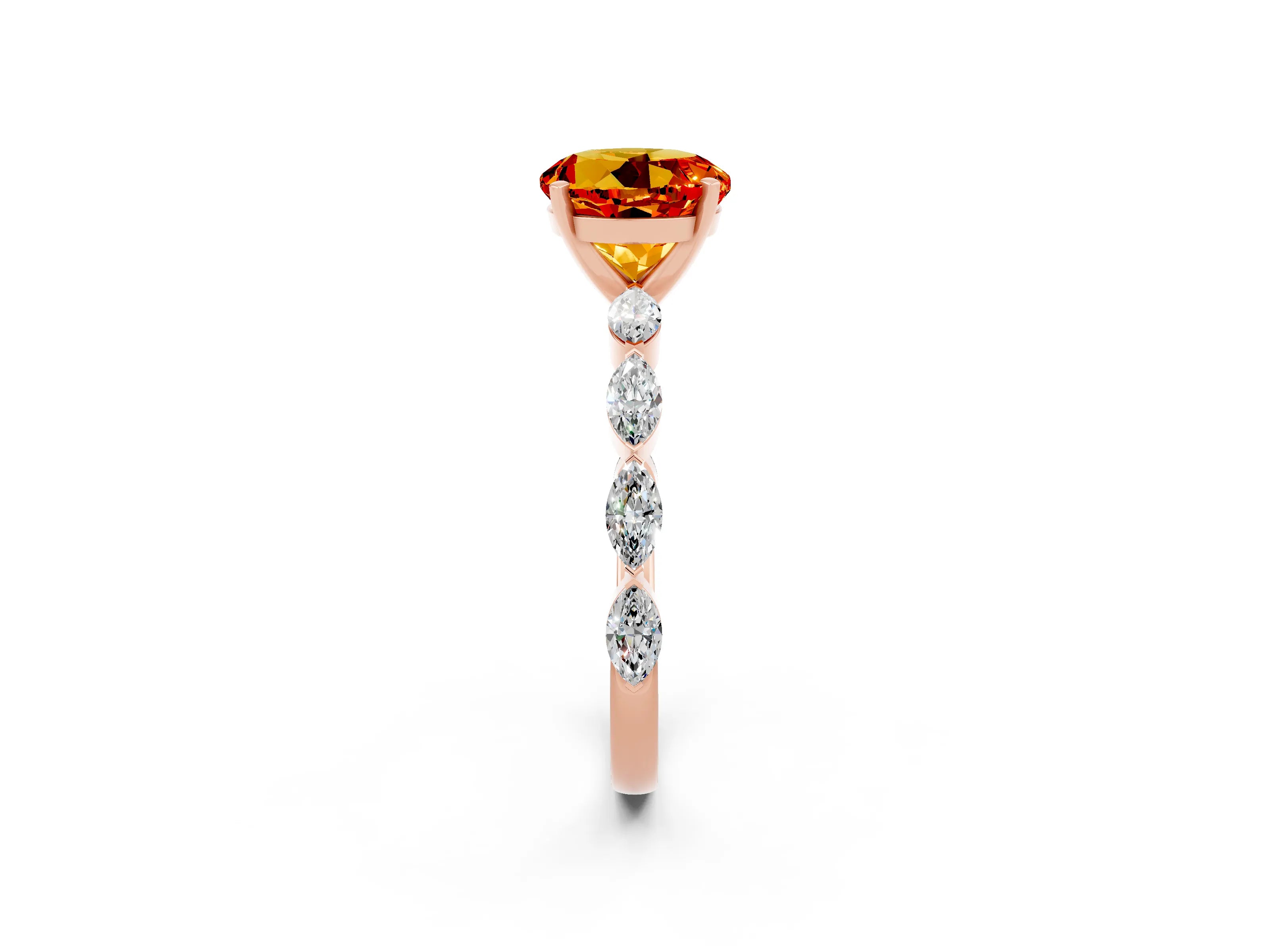 Rose gold Round Cut Citrine Ring with Marquise Side Stones and Prong Setting_2