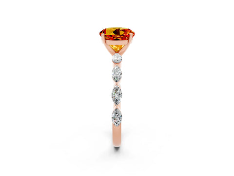 Rose gold Round Cut Citrine Ring with Marquise Side Stones and Prong Setting_2