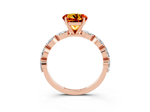 Rose gold Round Cut Citrine Ring with Marquise Side Stones and Prong Setting_3