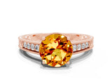 Rose gold Round Cut Citrine Ring with Milgrain Pavé Band and Four-Prong Setting_12