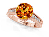 Rose gold Round Cut Citrine Ring with Milgrain Pavé Band and Four-Prong Setting_13