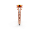 Rose gold Round Cut Citrine Ring with Milgrain Pavé Band and Four-Prong Setting_14
