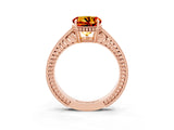 Rose gold Round Cut Citrine Ring with Milgrain Pavé Band and Four-Prong Setting_15