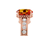Rose gold Round Cut Citrine Ring with Milgrain Pavé Band and Four-Prong Setting_17