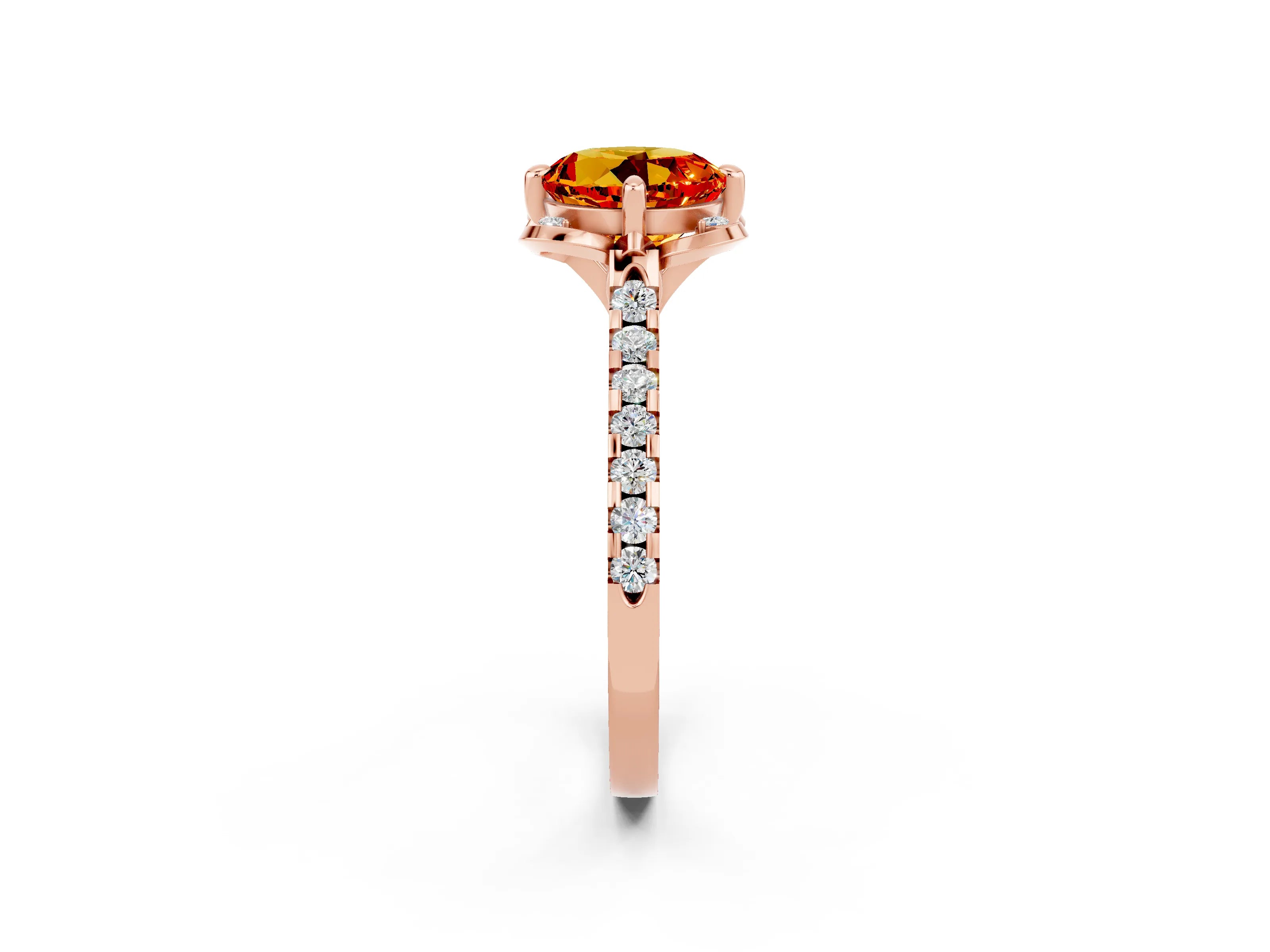 Rose gold Round Cut Citrine Ring with Pavé Band and Floral Prong Setting_2