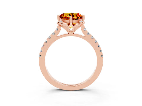 Rose gold Round Cut Citrine Ring with Pavé Band and Floral Prong Setting_3
