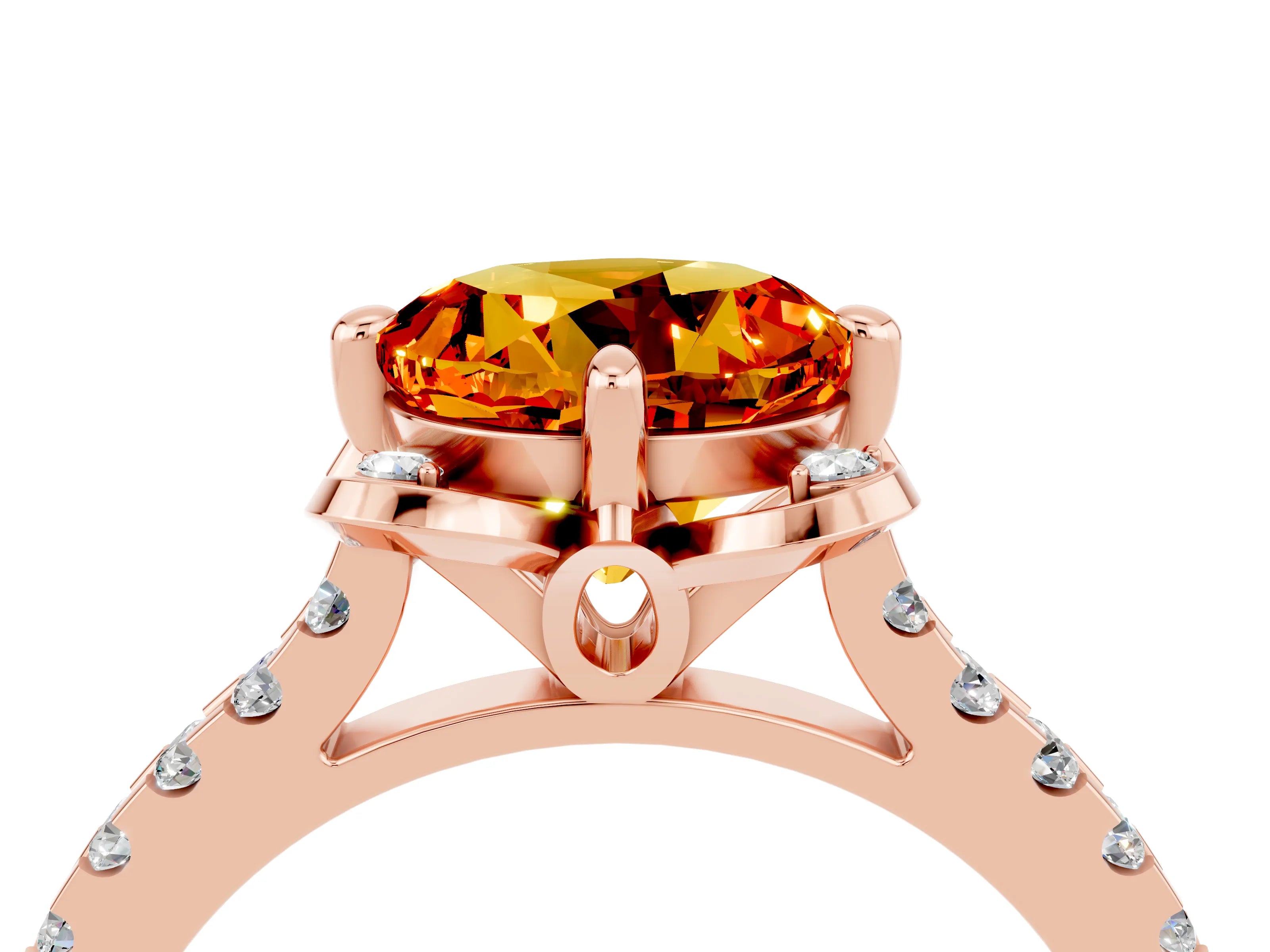 Rose gold Round Cut Citrine Ring with Pavé Band and Floral Prong Setting_4