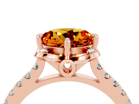 Rose gold Round Cut Citrine Ring with Pavé Band and Floral Prong Setting_4