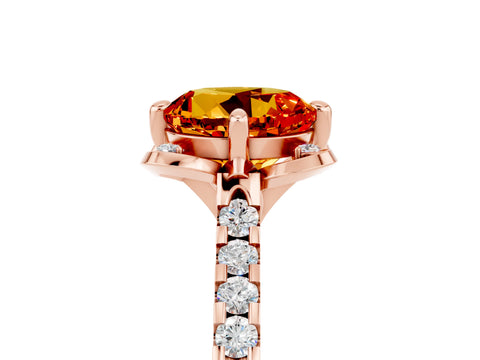 Rose gold Round Cut Citrine Ring with Pavé Band and Floral Prong Setting_5