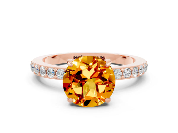 Rose gold Round Cut Citrine Pavé Engagement Ring with Round  Accents and Prong Setting