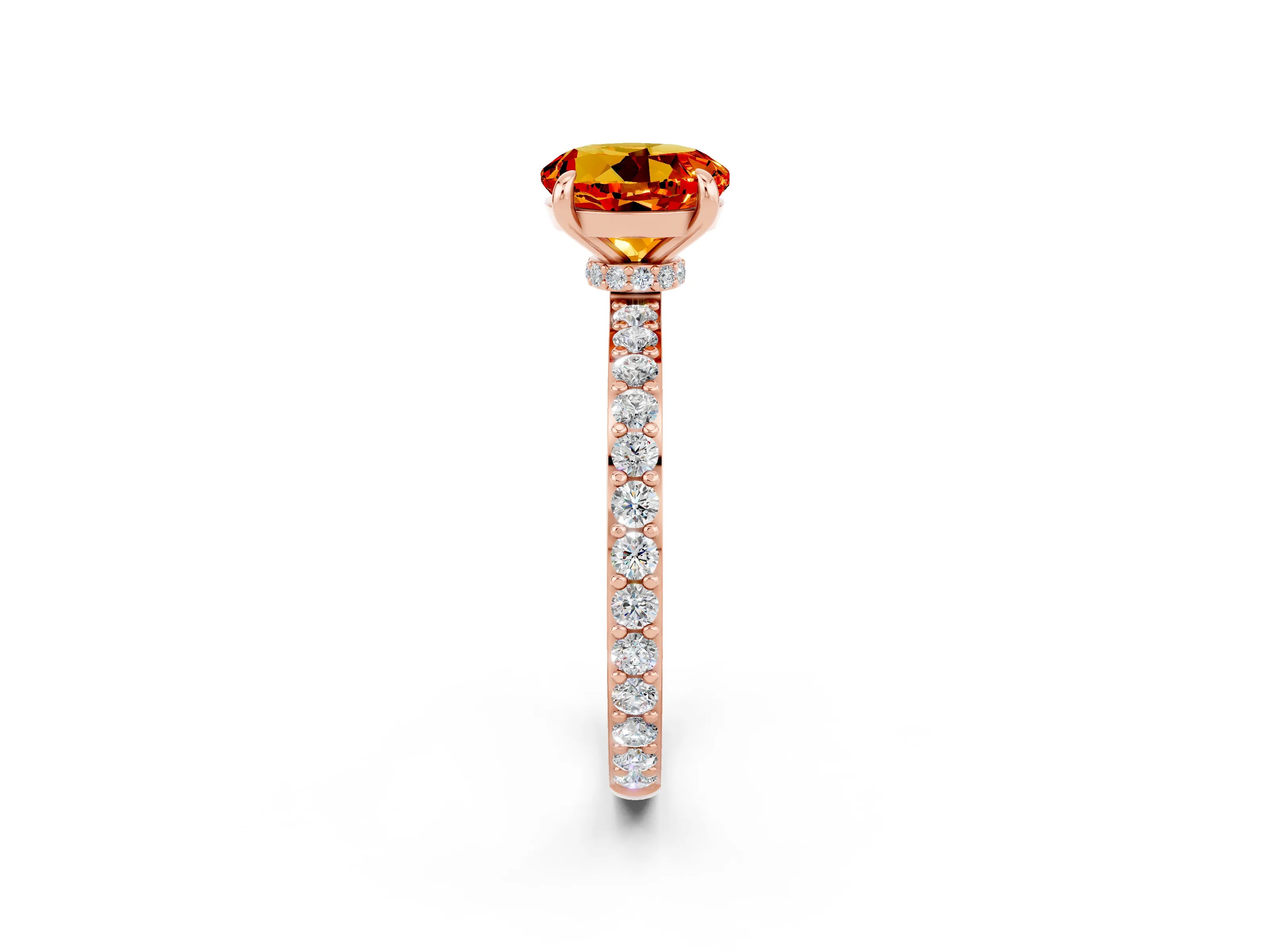 Rose gold Round Cut Citrine Ring with Pavé Band and Four-Prong Setting_2