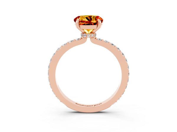 Rose gold Round Cut Citrine Pavé Engagement Ring with Round  Accents and Prong Setting