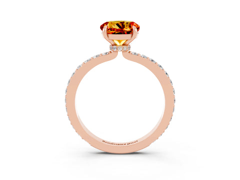 Rose gold Round Cut Citrine Ring with Pavé Band and Four-Prong Setting_3