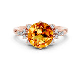Rose gold Round Cut Citrine Ring with Side Stones and Four-Prong Setting_36