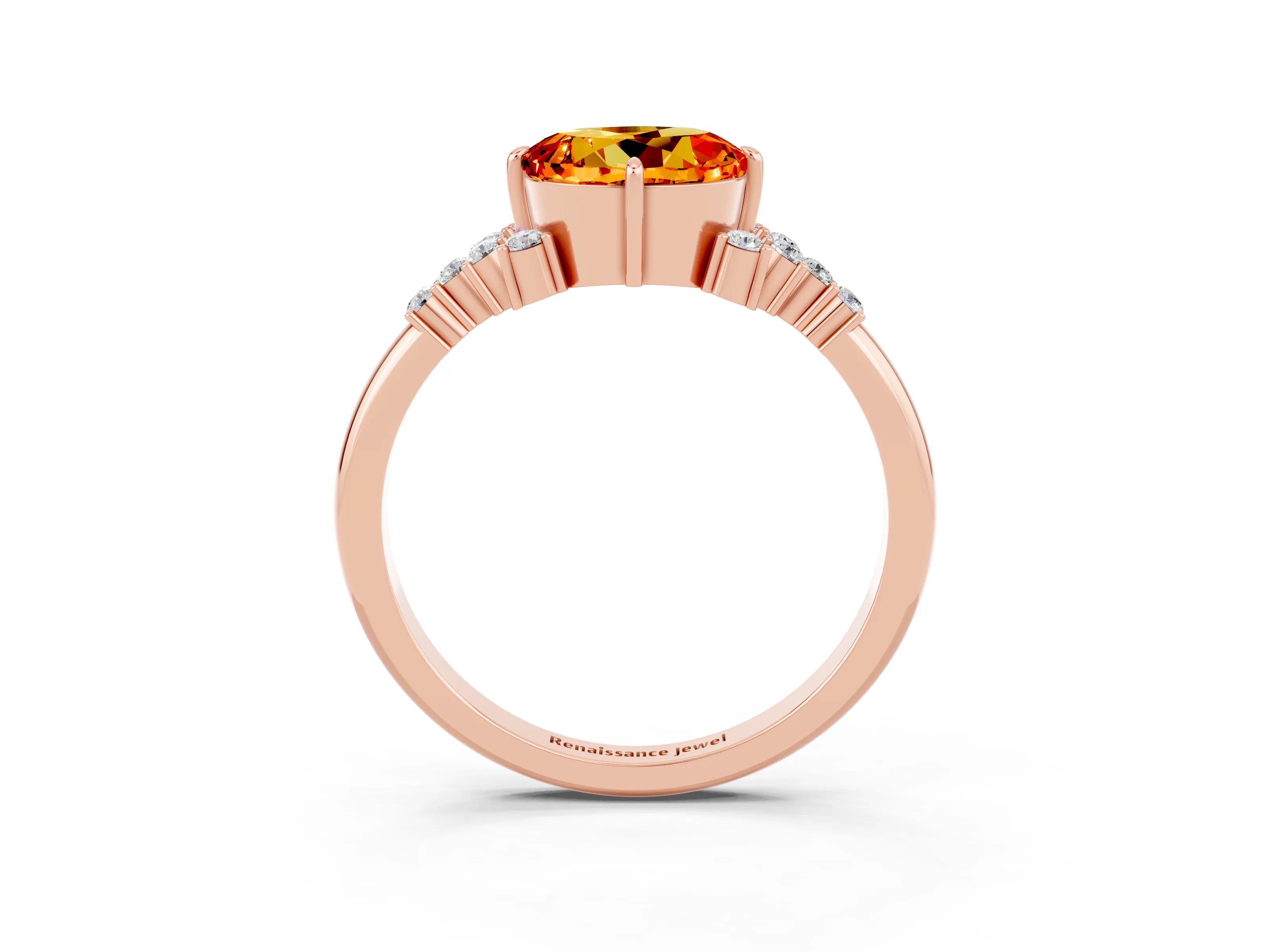Rose gold Round Cut Citrine Ring with Side Stones and Four-Prong Setting_39