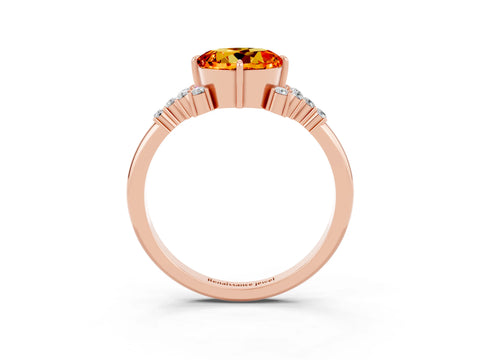 Rose gold Round Cut Citrine Ring with Side Stones and Four-Prong Setting_39