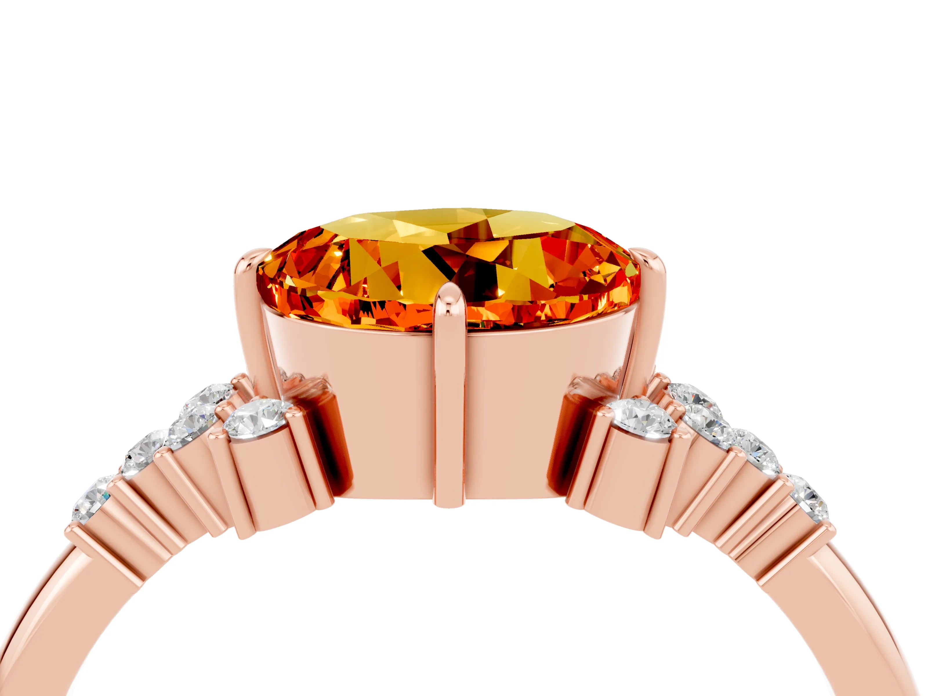 Rose gold Round Cut Citrine Ring with Side Stones and Four-Prong Setting_40
