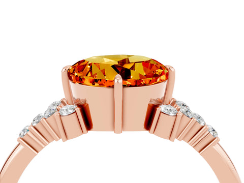 Rose gold Round Cut Citrine Ring with Side Stones and Four-Prong Setting_40