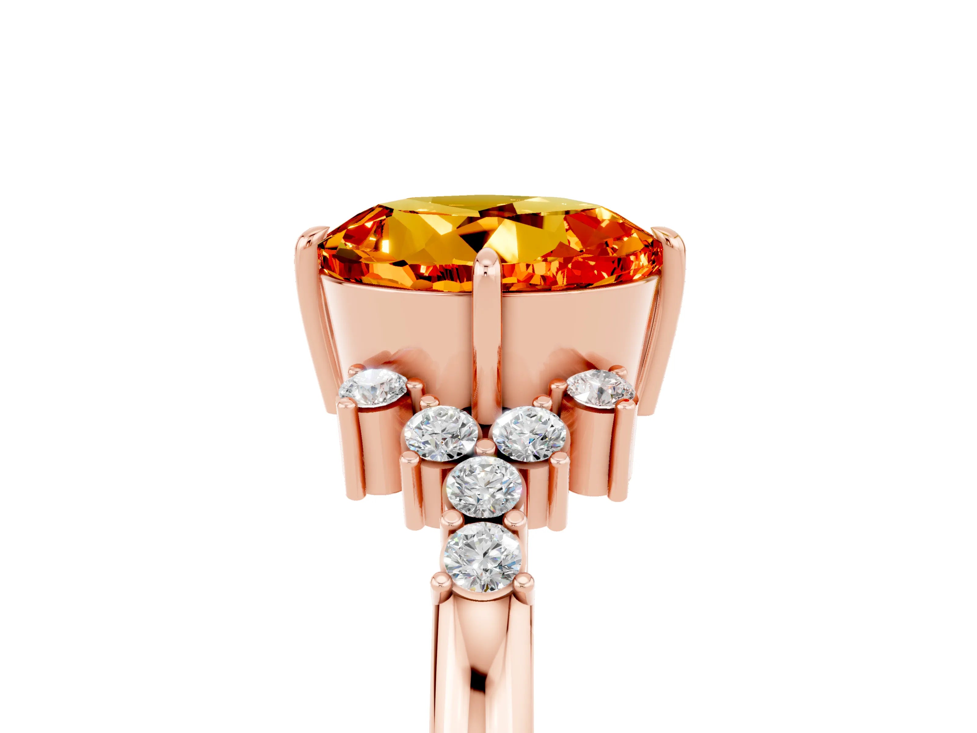 Rose gold Round Cut Citrine Ring with Side Stones and Four-Prong Setting_41