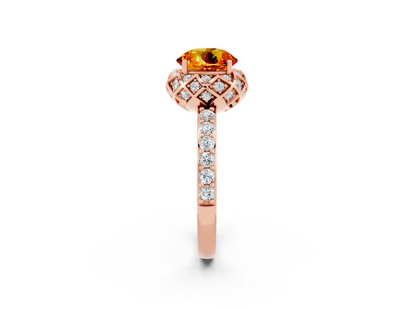 Rose gold Round Cut Citrine Scalloped Halo Engagement Ring with Round Shared Prong Band