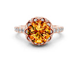 Rose gold Round Cut Citrine Scalloped Halo Engagement Ring with Round Shared Prong Band_24