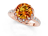 Rose gold Round Cut Citrine Scalloped Halo Engagement Ring with Round Shared Prong Band_25