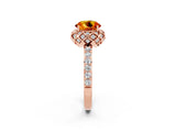 Rose gold Round Cut Citrine Scalloped Halo Engagement Ring with Round Shared Prong Band_26