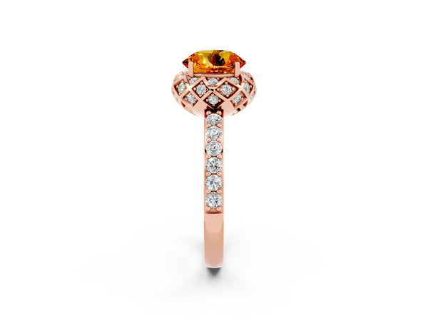 Rose gold Round Cut Citrine Scalloped Halo Engagement Ring with Round Shared Prong Band