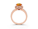 Rose gold Round Cut Citrine Scalloped Halo Engagement Ring with Round Shared Prong Band_27