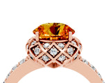Rose gold Round Cut Citrine Scalloped Halo Engagement Ring with Round Shared Prong Band_28