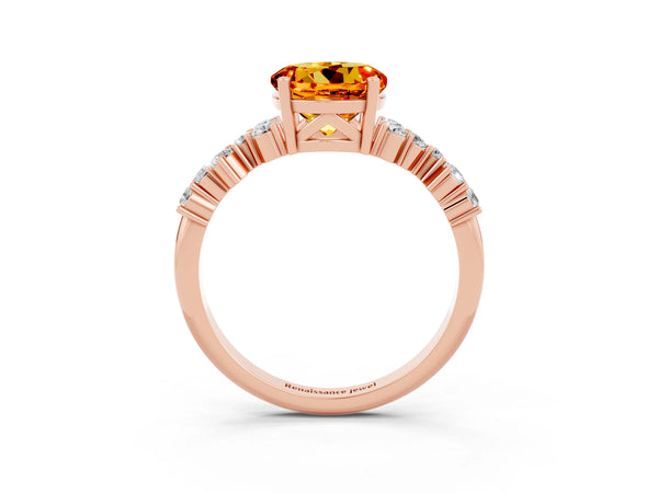 Rose gold Round Cut Citrine Scattered Round Accent Ring with Prong Setting
