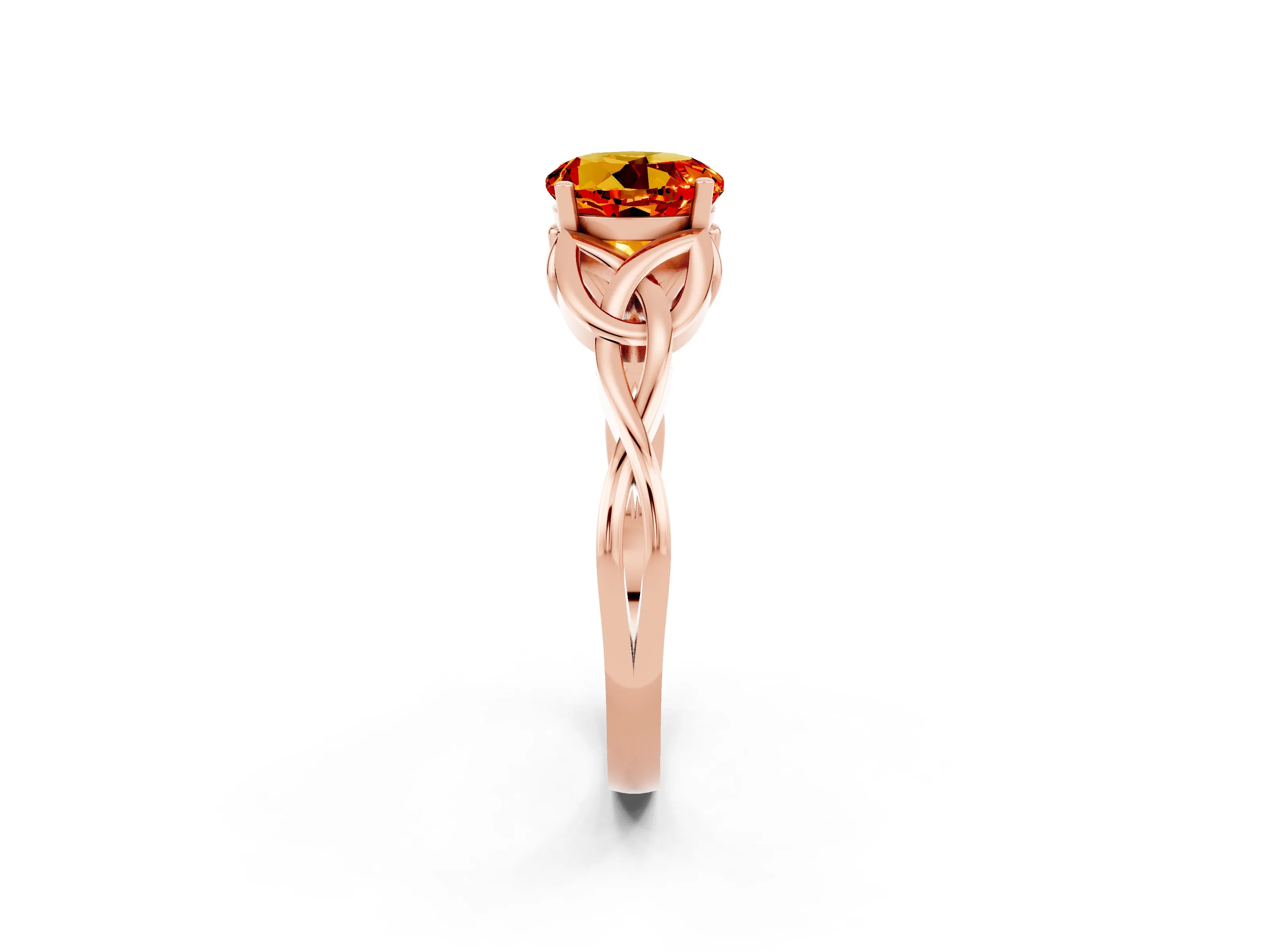 Rose gold Round Cut Citrine Solitaire Celtic Knot Ring with Four-Prong Setting_14