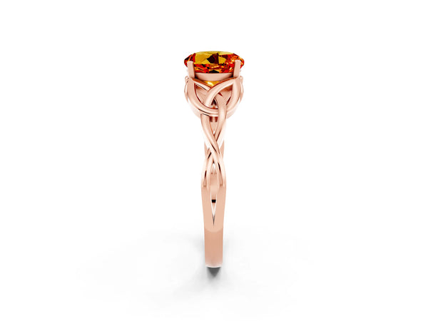 Rose gold Round Cut Citrine Solitaire Celtic Knot Ring with Four-Prong Setting