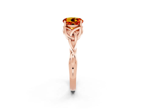 Rose gold Round Cut Citrine Solitaire Celtic Knot Ring with Four-Prong Setting_14