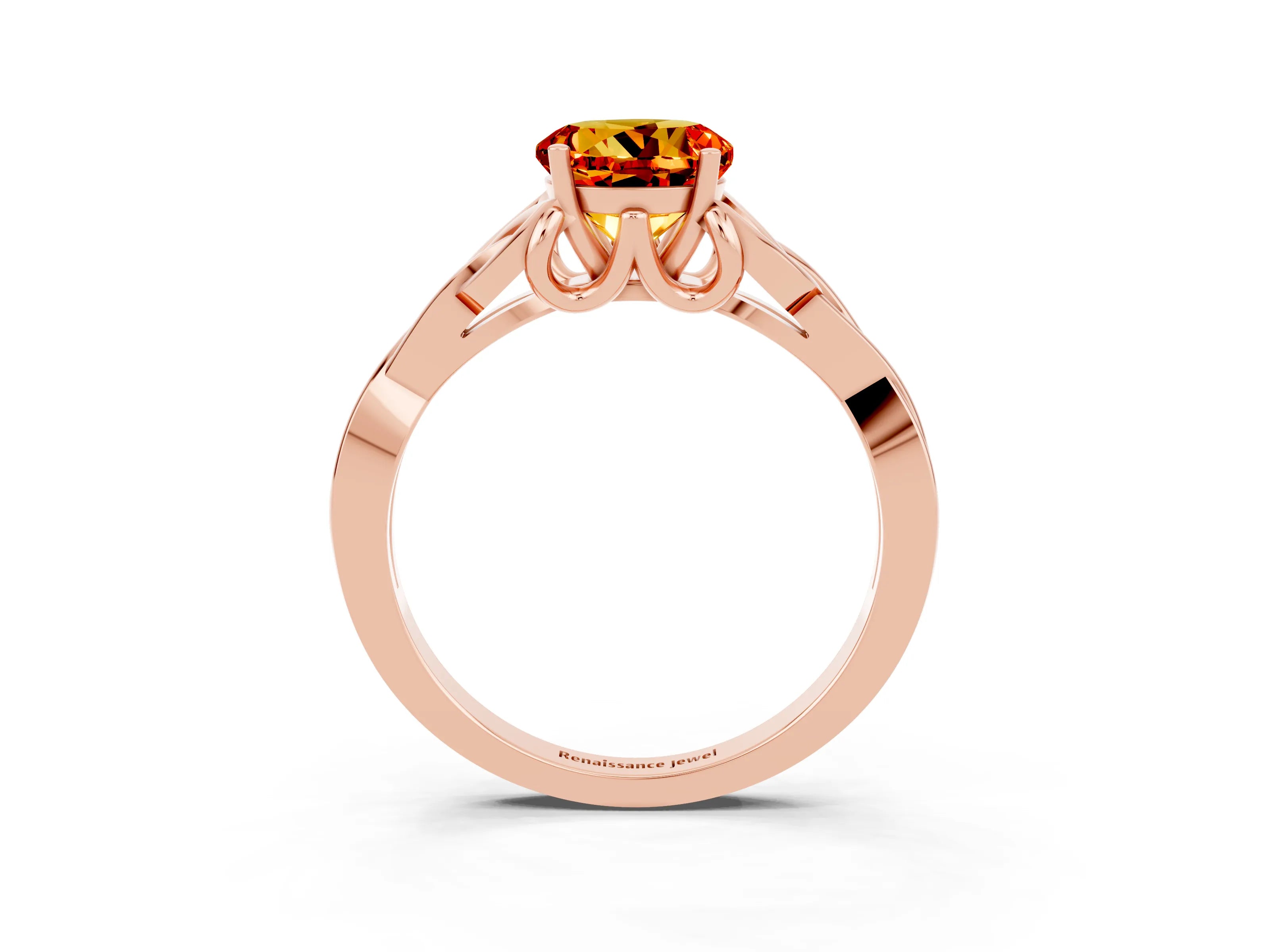 Rose gold Round Cut Citrine Solitaire Celtic Knot Ring with Four-Prong Setting_15