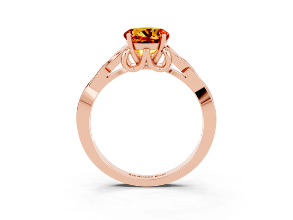 Rose gold Round Cut Citrine Solitaire Celtic Knot Ring with Four-Prong Setting