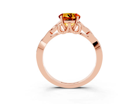 Rose gold Round Cut Citrine Solitaire Celtic Knot Ring with Four-Prong Setting_15