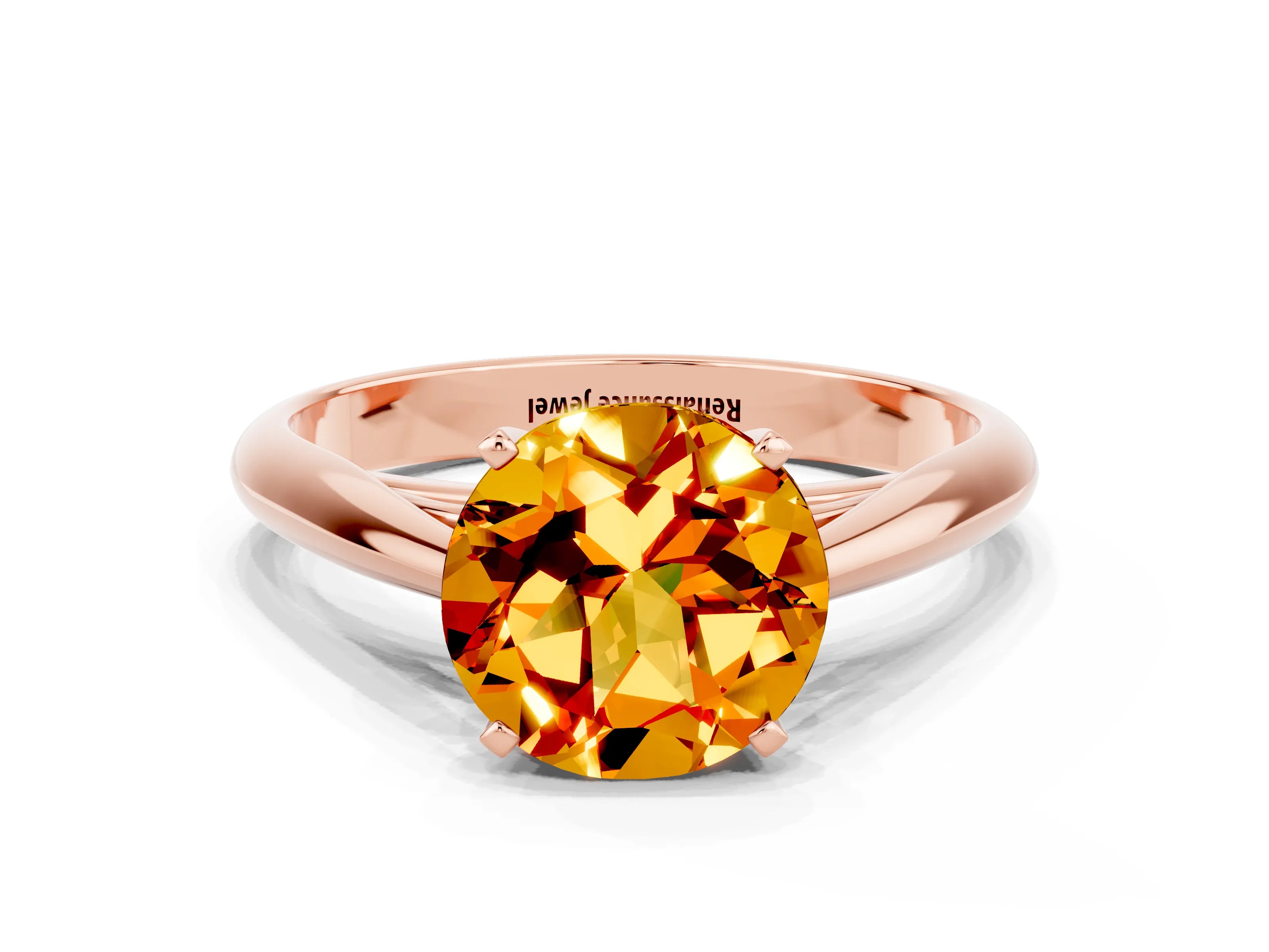 Rose gold Round Cut Citrine Solitaire Engagement Ring with Cathedral Setting and Four-Prong Mount_12