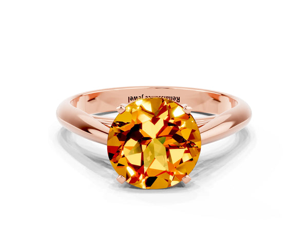 Rose gold Round Cut Citrine Solitaire Engagement Ring with Cathedral Setting and Four-Prong Mount