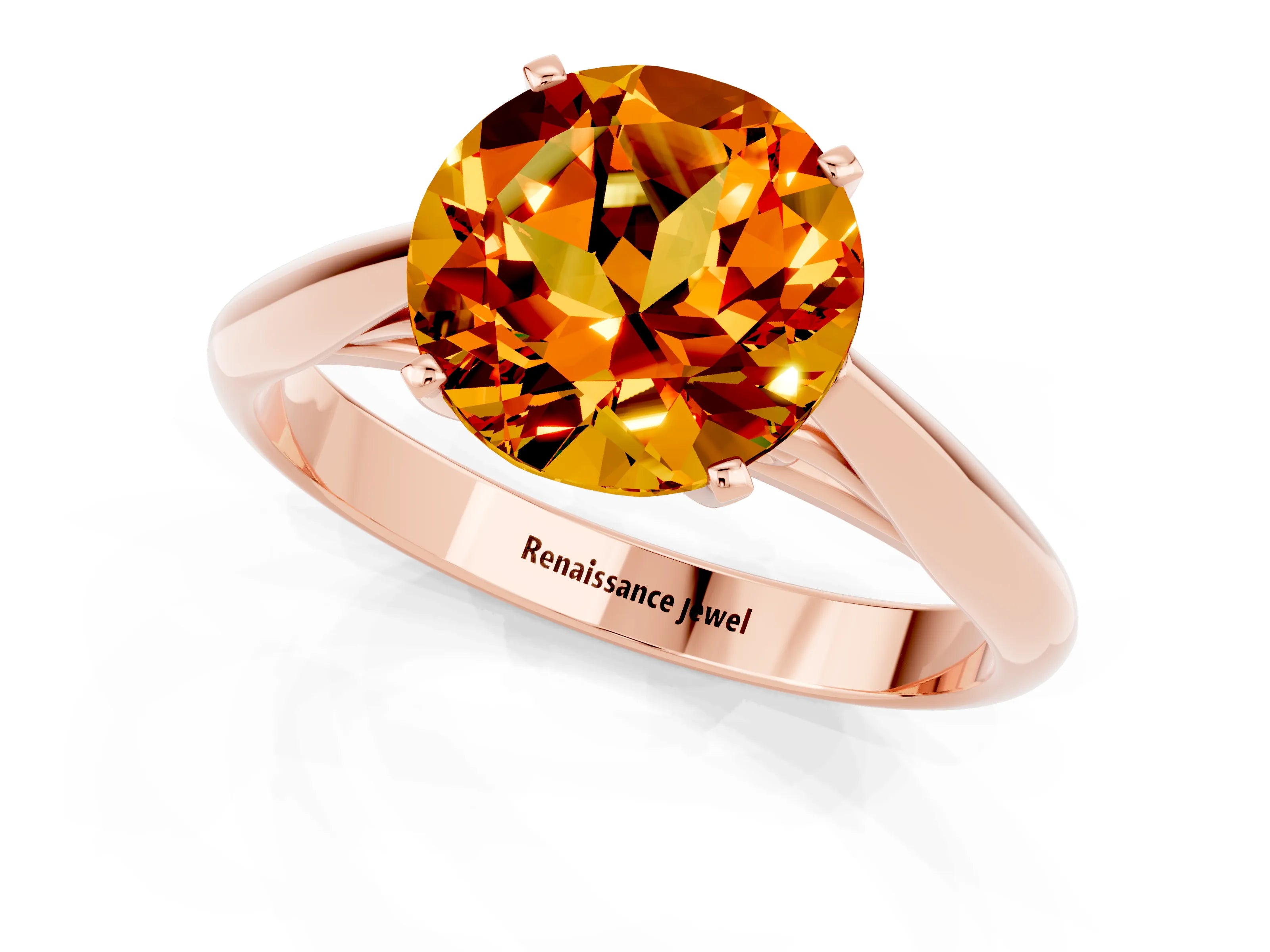 Rose gold Round Cut Citrine Solitaire Engagement Ring with Cathedral Setting and Four-Prong Mount_13