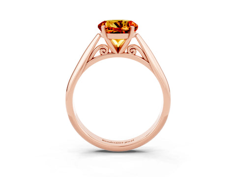 Rose gold Round Cut Citrine Solitaire Engagement Ring with Cathedral Setting and Four-Prong Mount_15