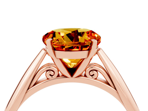 Rose gold Round Cut Citrine Solitaire Engagement Ring with Cathedral Setting and Four-Prong Mount_16